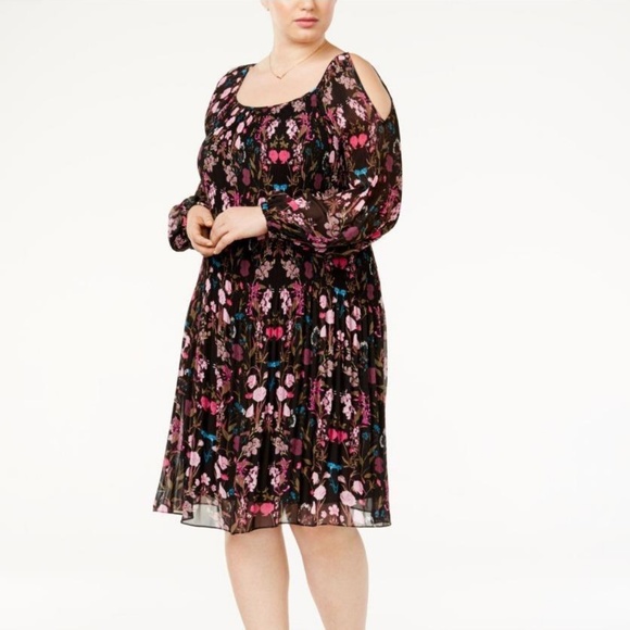INC Chiffon Floral Cold Shoulder Shift Dress 3X - Picture 1 of 8